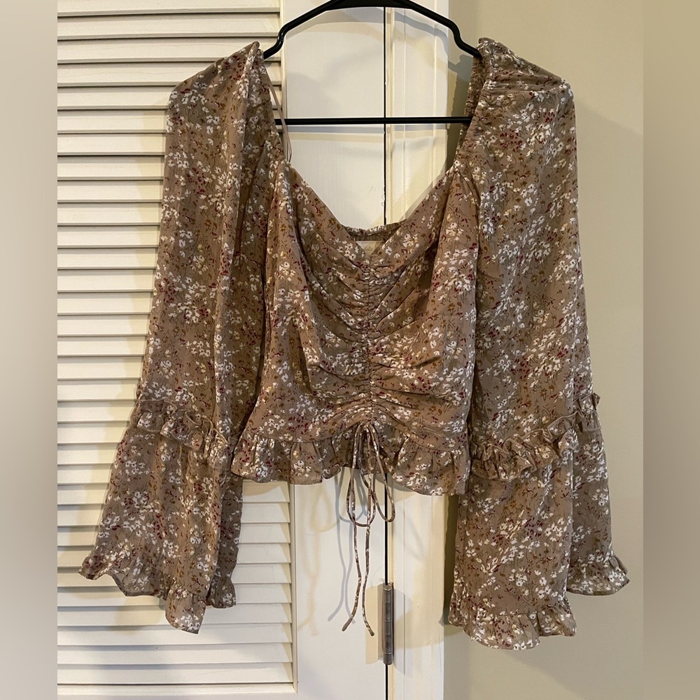 Altar'd State Floral Tan Blouse